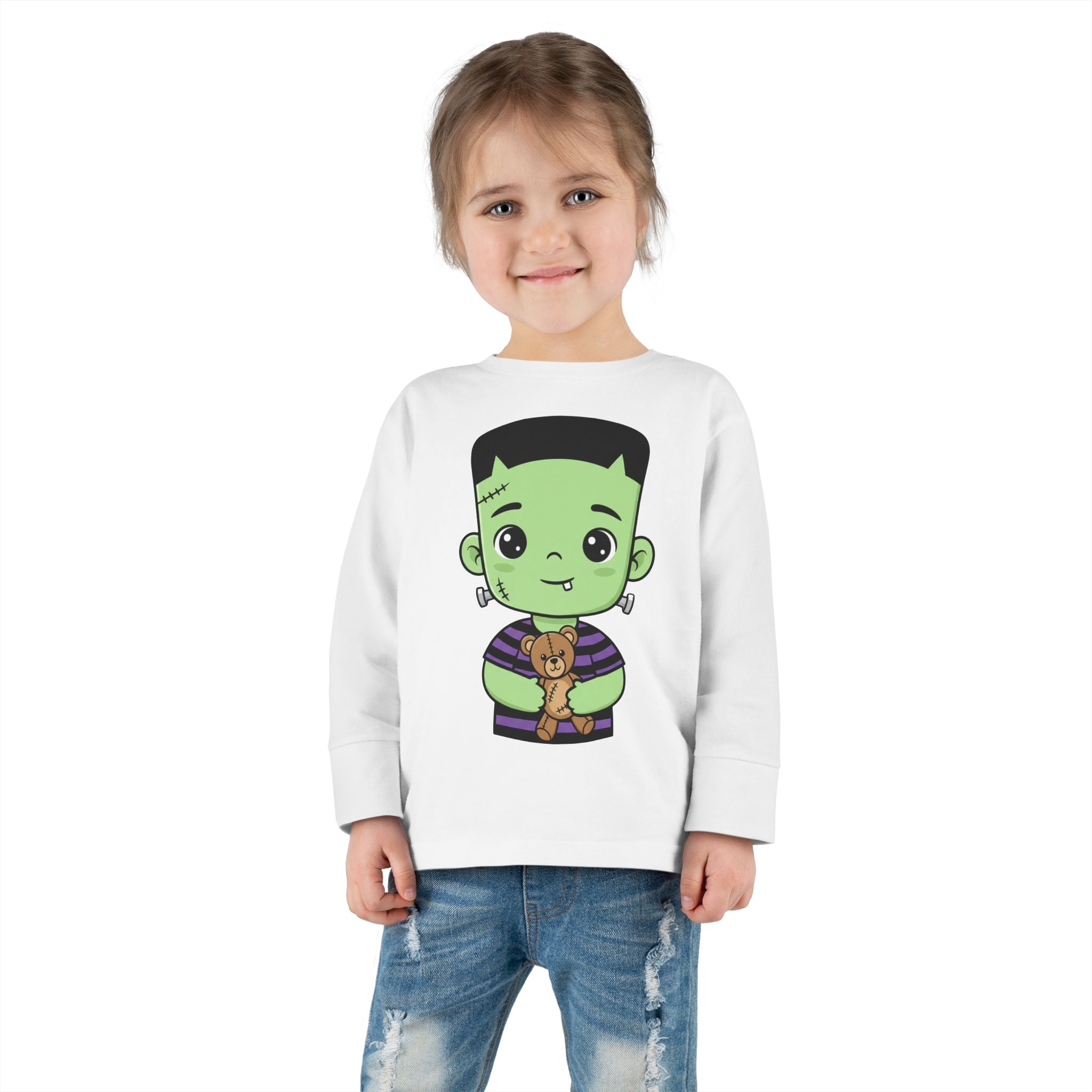 Cute Halloween Toddler Long Sleeve Tee with Cartoon Frankenstein