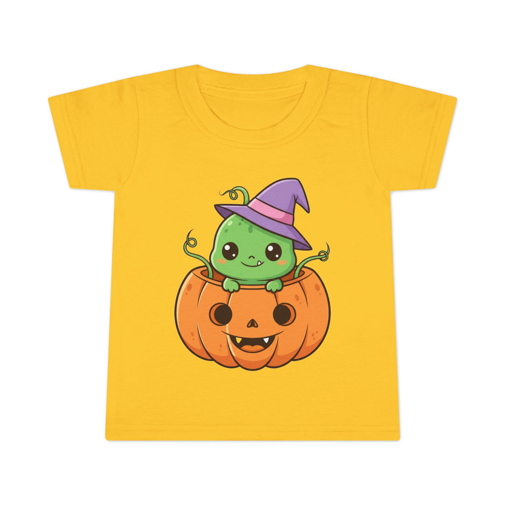 Cute Halloween Toddler T-Shirt with Pumpkin and Witch Hat Design