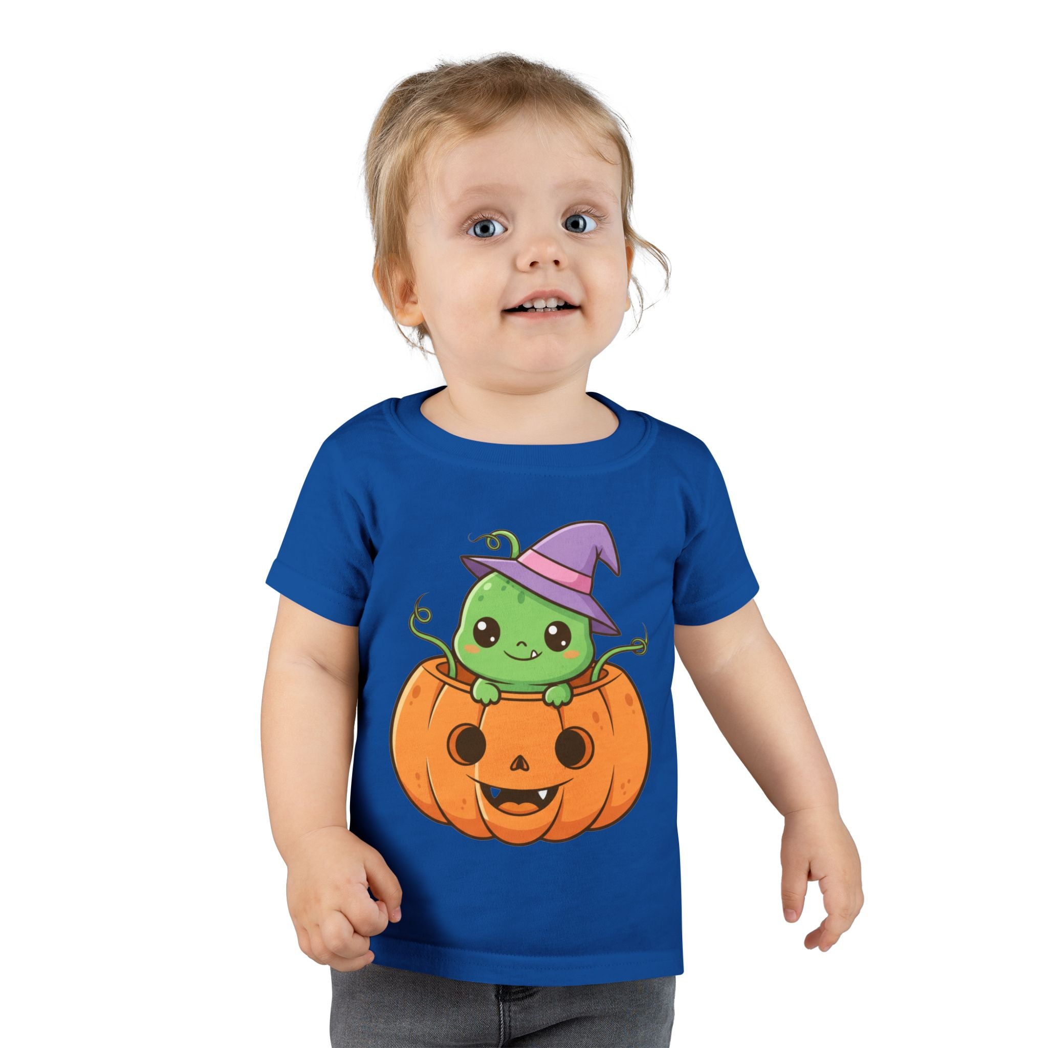 Cute Halloween Toddler T-Shirt with Pumpkin and Witch Hat Design