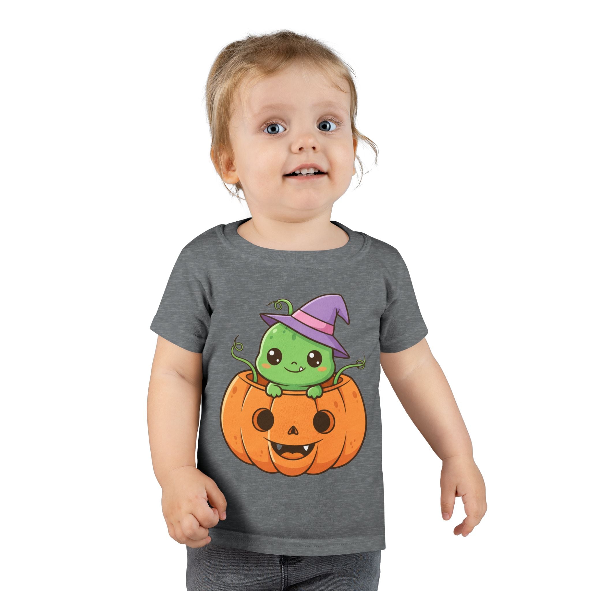 Cute Halloween Toddler T-Shirt with Pumpkin and Witch Hat Design