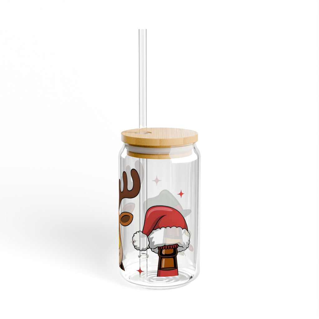 Christmas Themed Sipper Glass with Fun Characters - 16oz