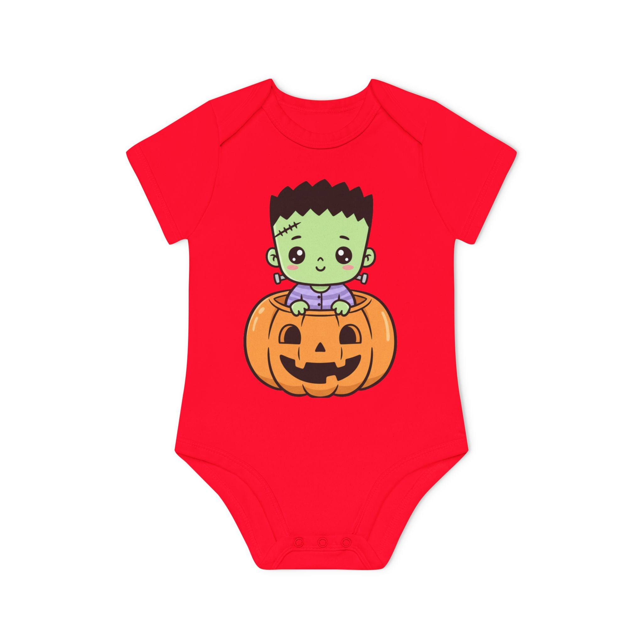 Cute Halloween Baby Bodysuit - Organic Short Sleeve Frankenstein Design