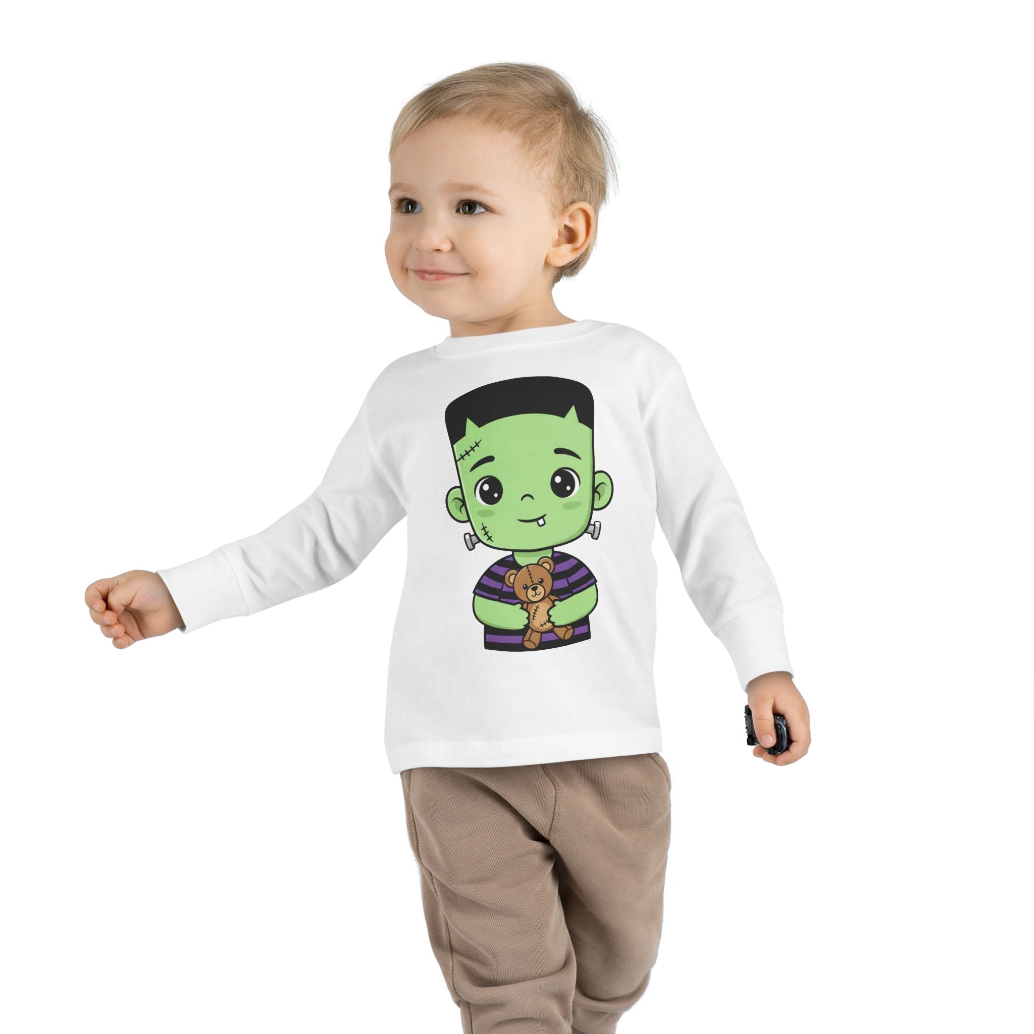 Cute Halloween Toddler Long Sleeve Tee with Cartoon Frankenstein