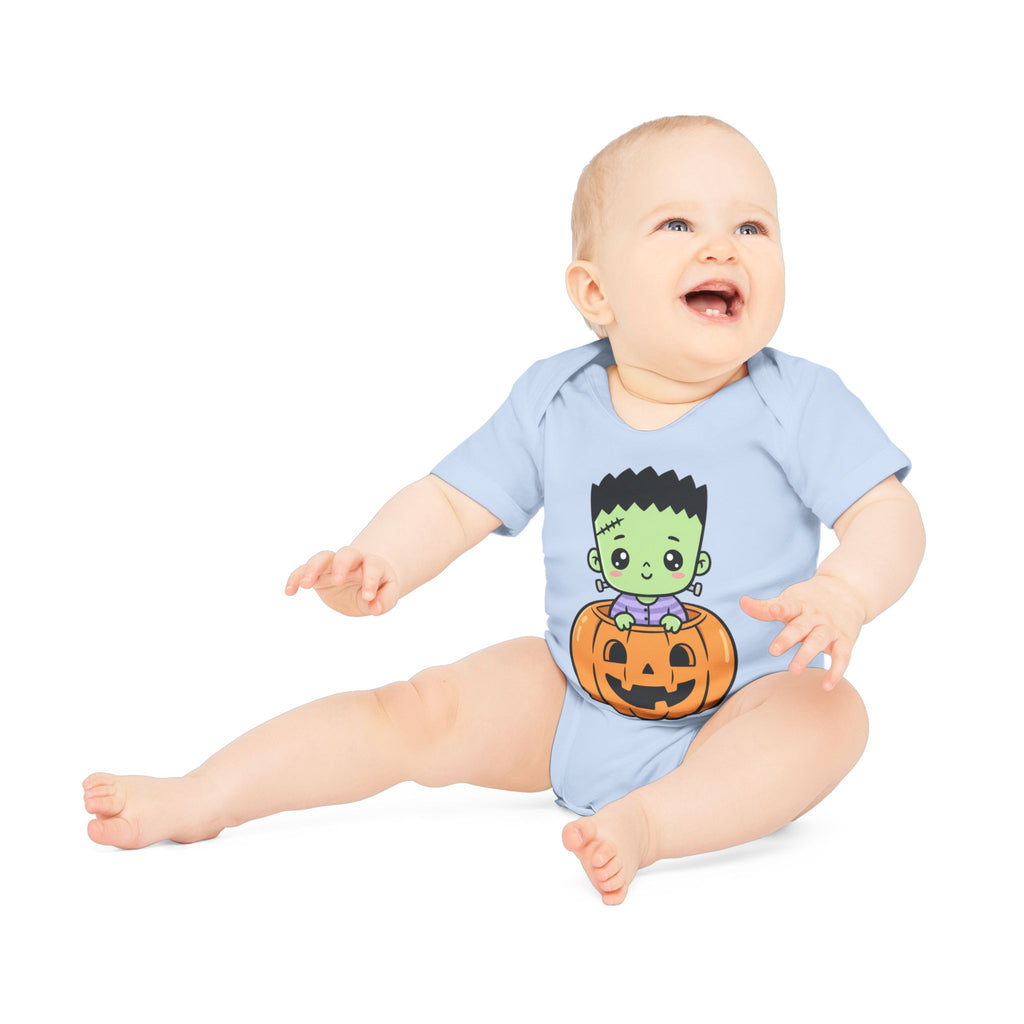 Cute Halloween Baby Bodysuit - Organic Short Sleeve Frankenstein Design