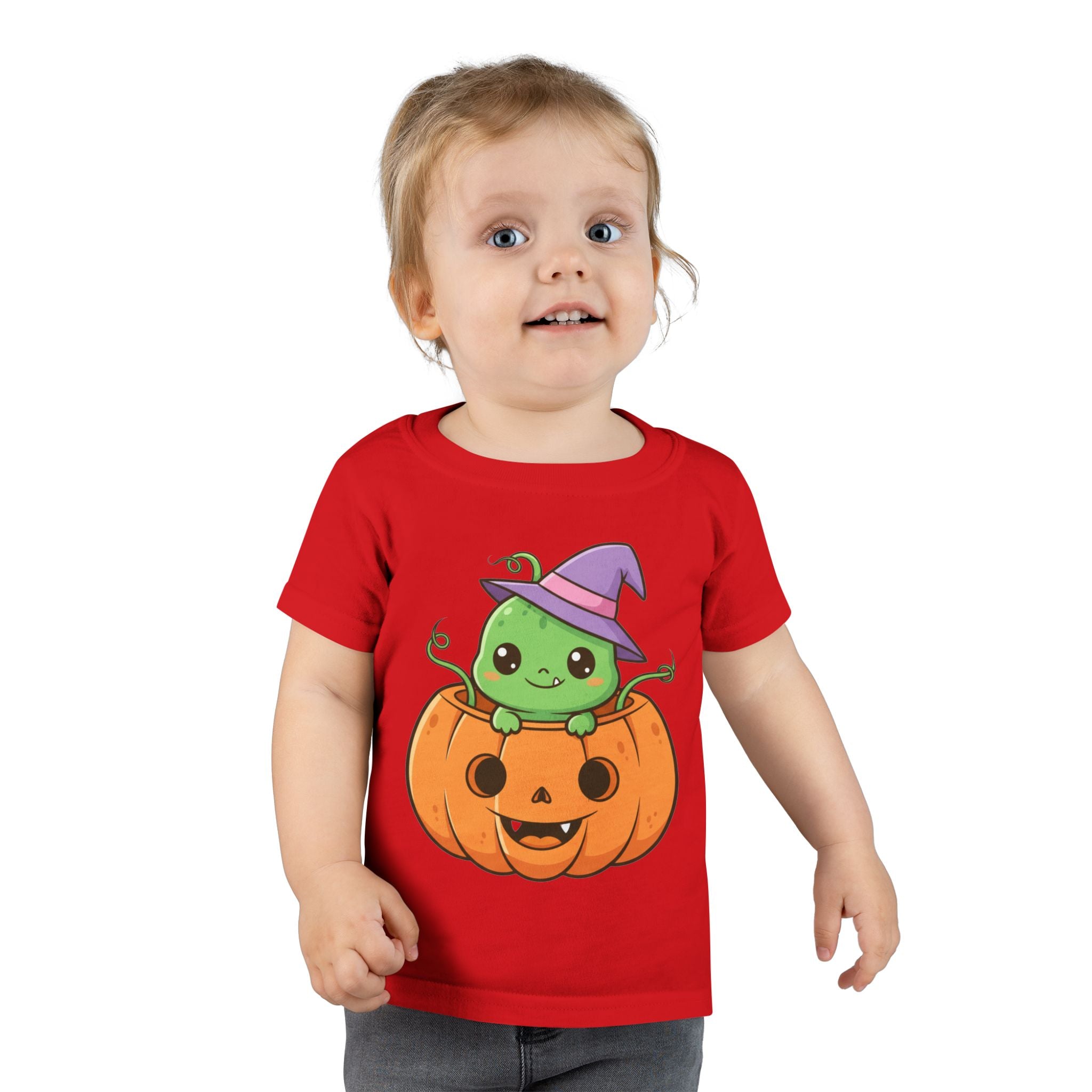 Cute Halloween Toddler T-Shirt with Pumpkin and Witch Hat Design