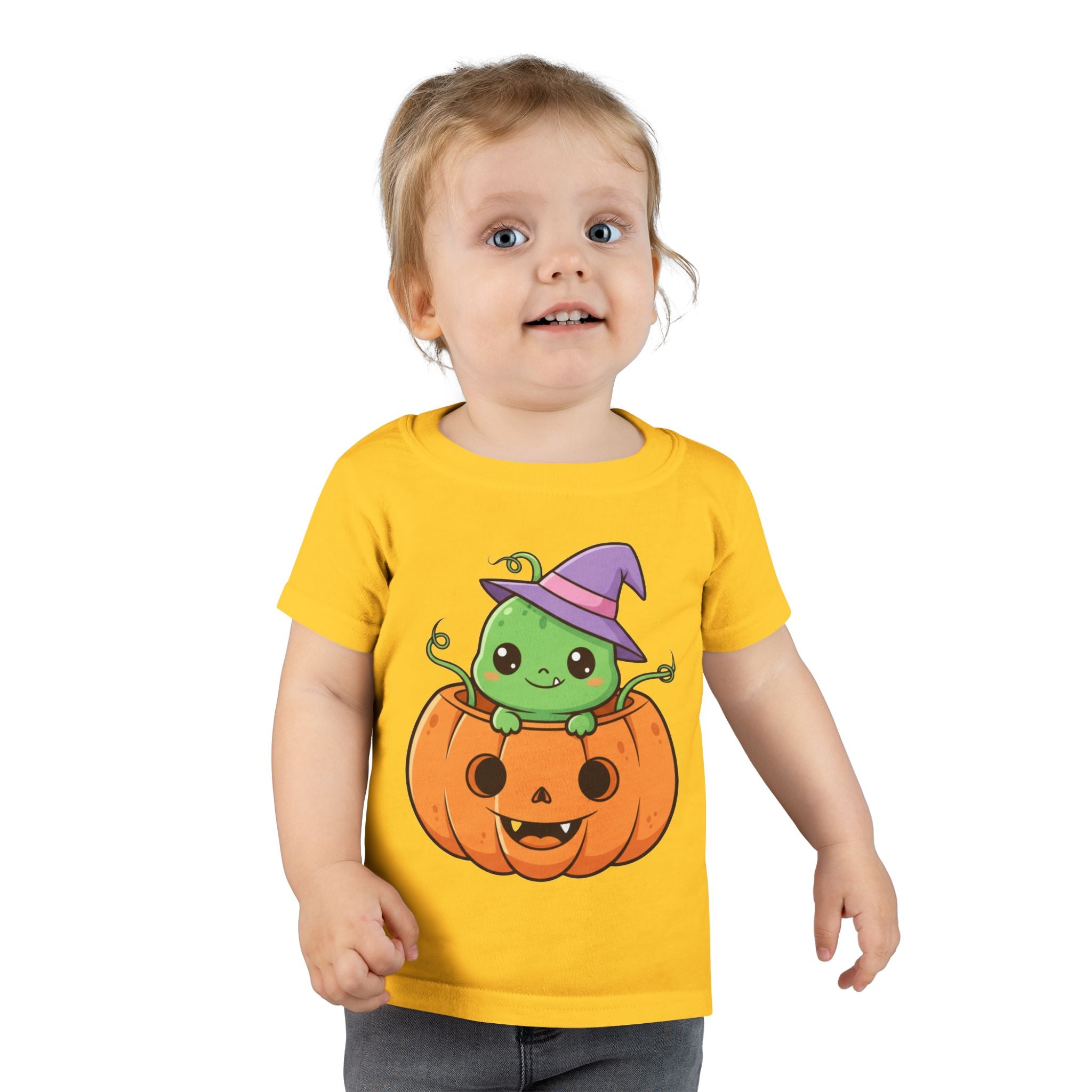 Cute Halloween Toddler T-Shirt with Pumpkin and Witch Hat Design