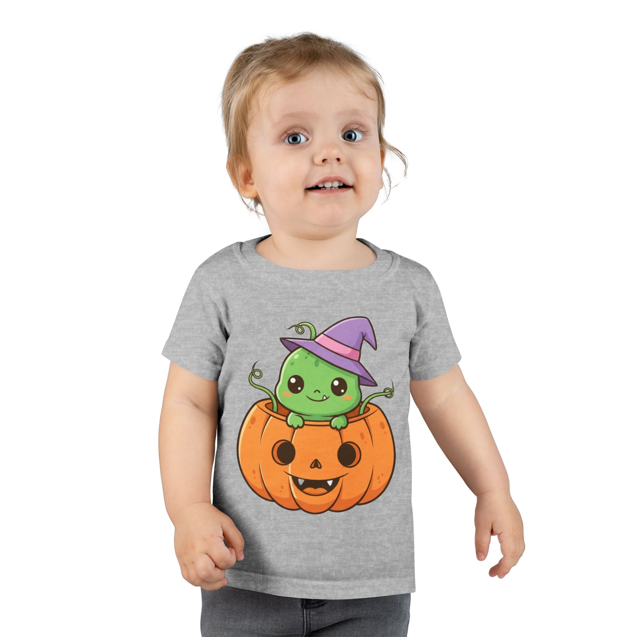 Cute Halloween Toddler T-Shirt with Pumpkin and Witch Hat Design