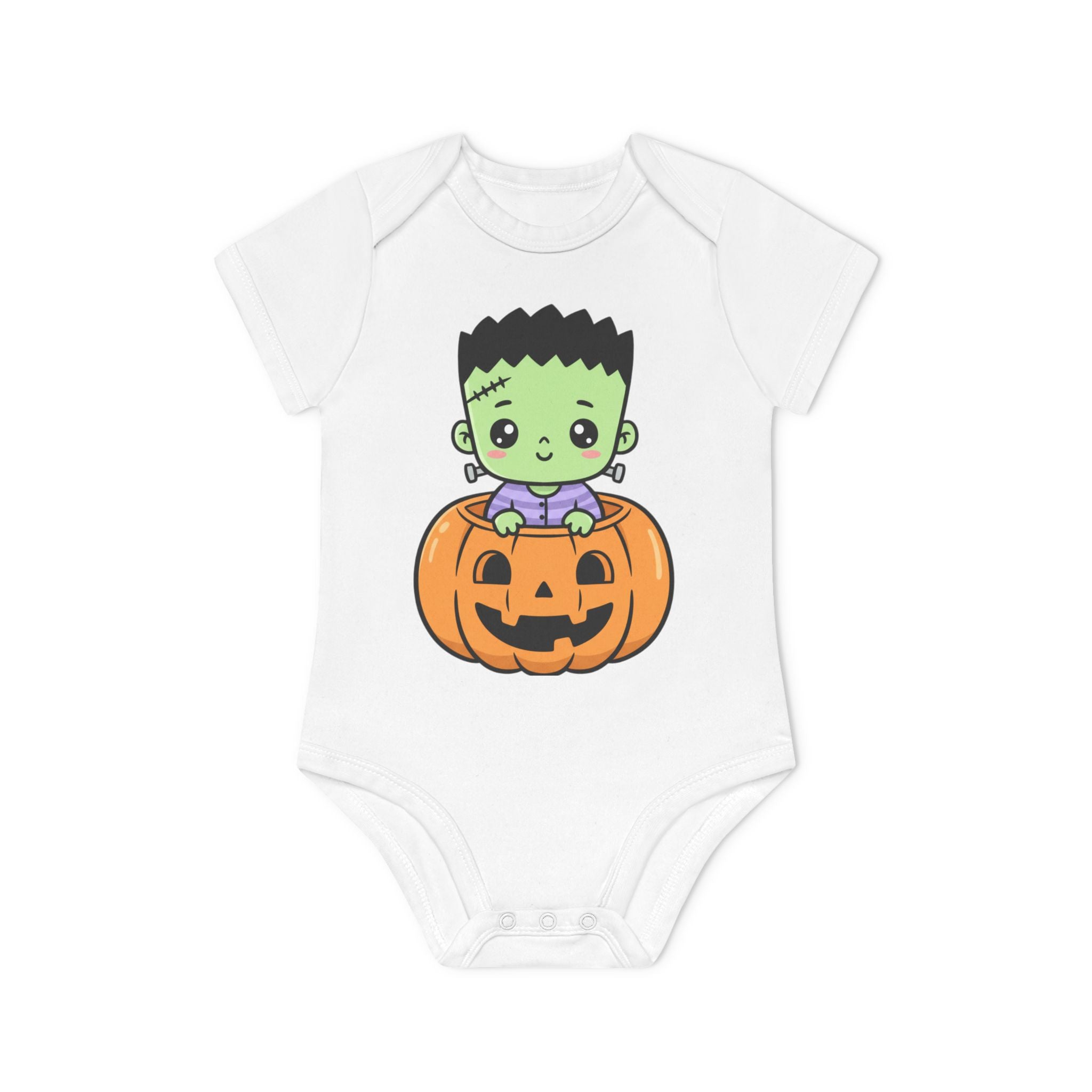 Cute Halloween Baby Bodysuit - Organic Short Sleeve Frankenstein Design