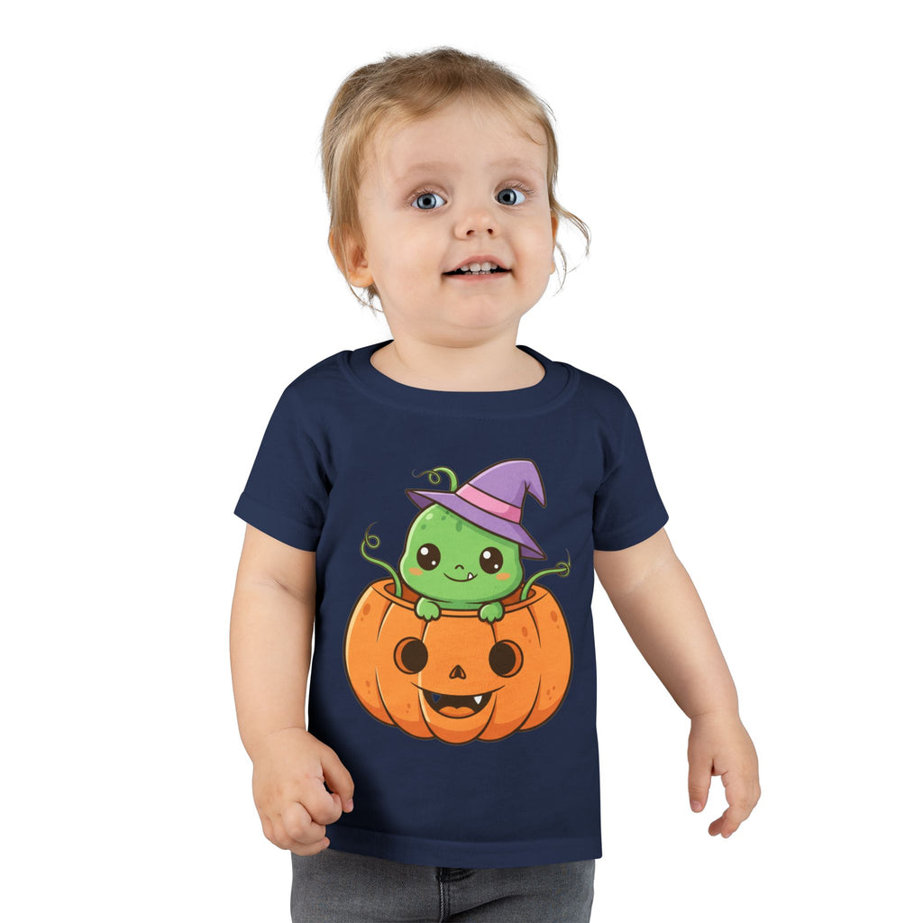 Cute Halloween Toddler T-Shirt with Pumpkin and Witch Hat Design