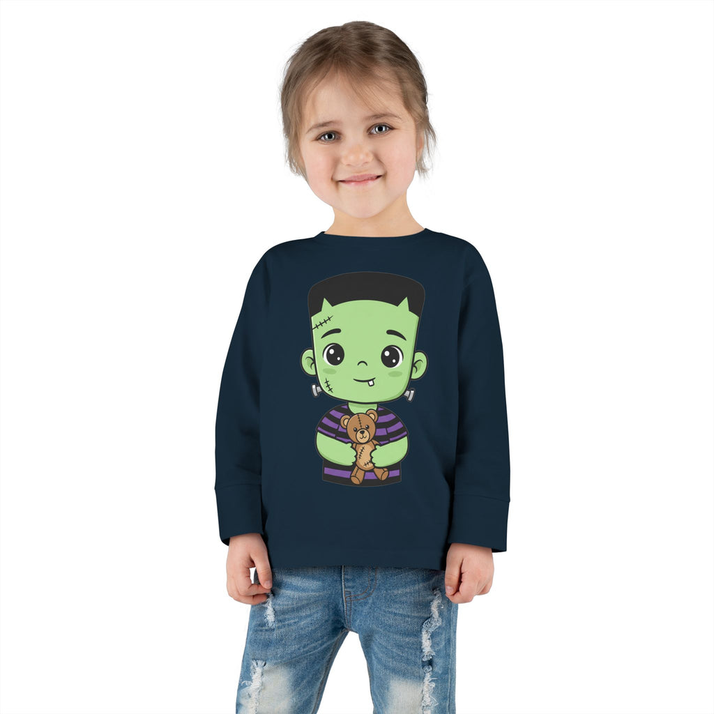 Cute Halloween Toddler Long Sleeve Tee with Cartoon Frankenstein