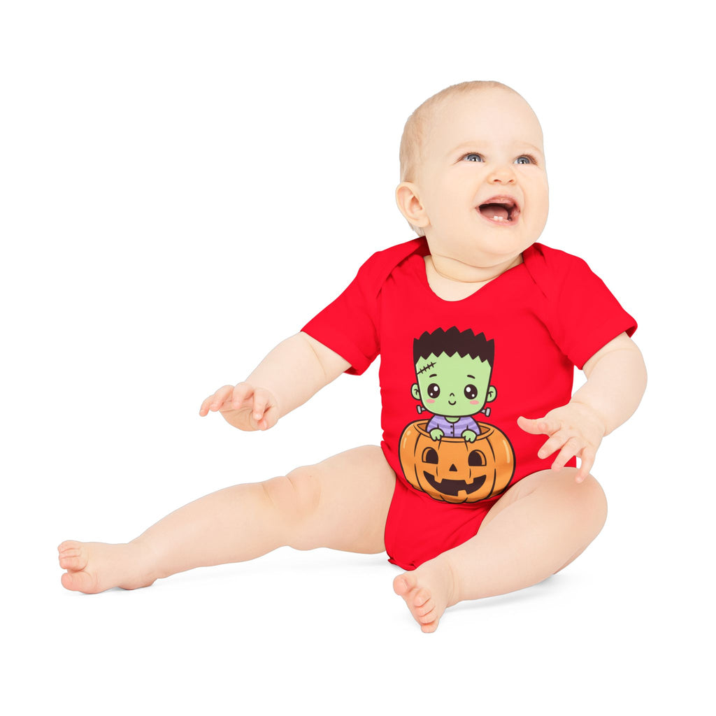 Cute Halloween Baby Bodysuit - Organic Short Sleeve Frankenstein Design