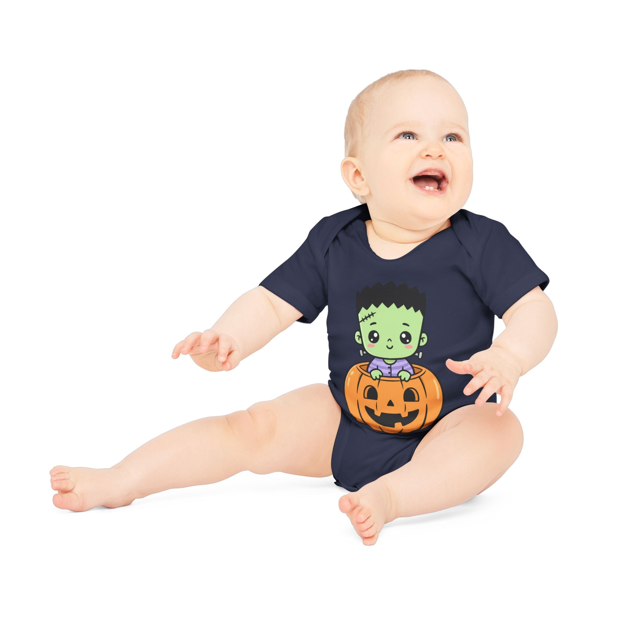 Cute Halloween Baby Bodysuit - Organic Short Sleeve Frankenstein Design