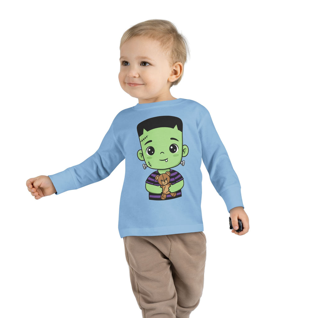 Cute Halloween Toddler Long Sleeve Tee with Cartoon Frankenstein