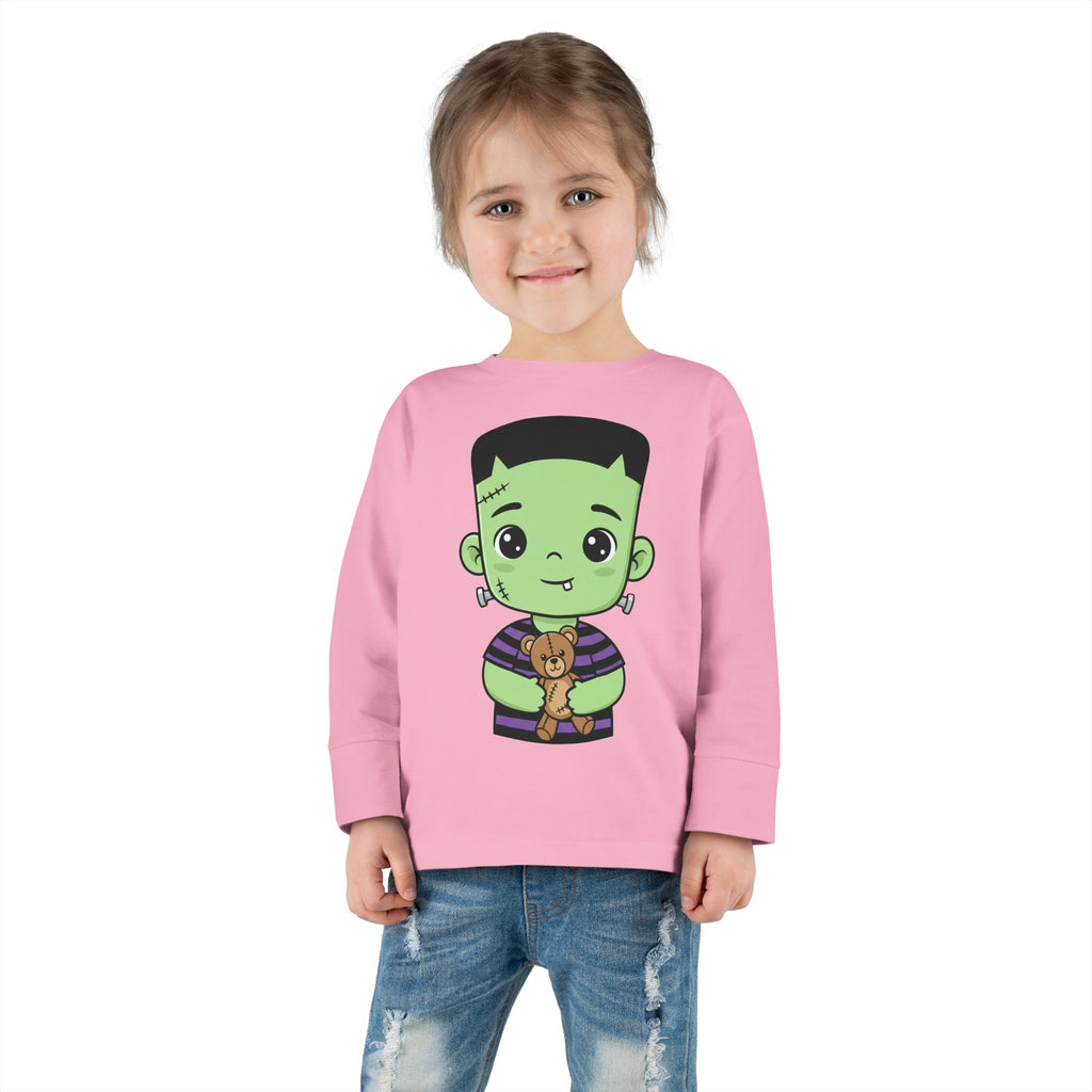 Cute Halloween Toddler Long Sleeve Tee with Cartoon Frankenstein