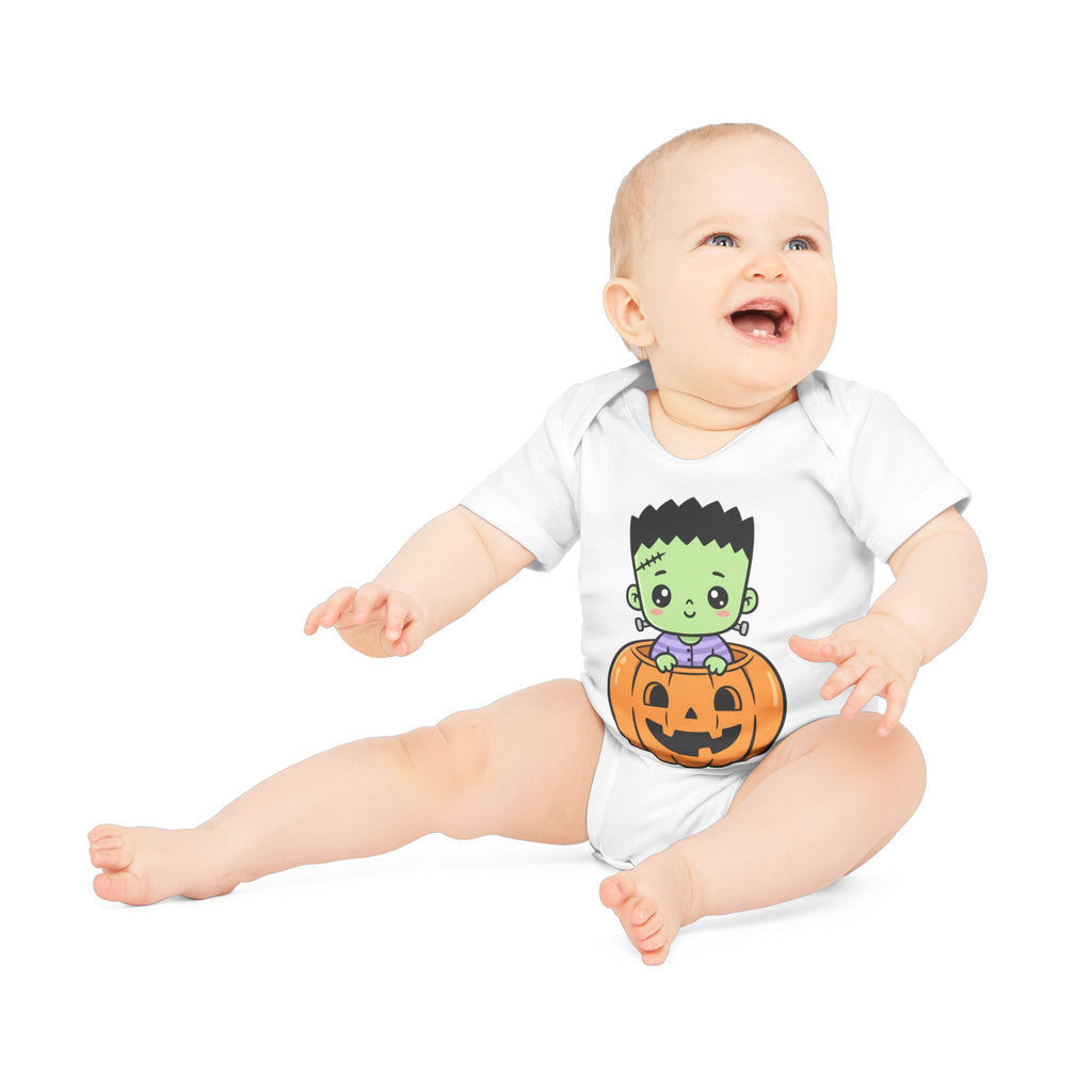 Cute Halloween Baby Bodysuit - Organic Short Sleeve Frankenstein Design