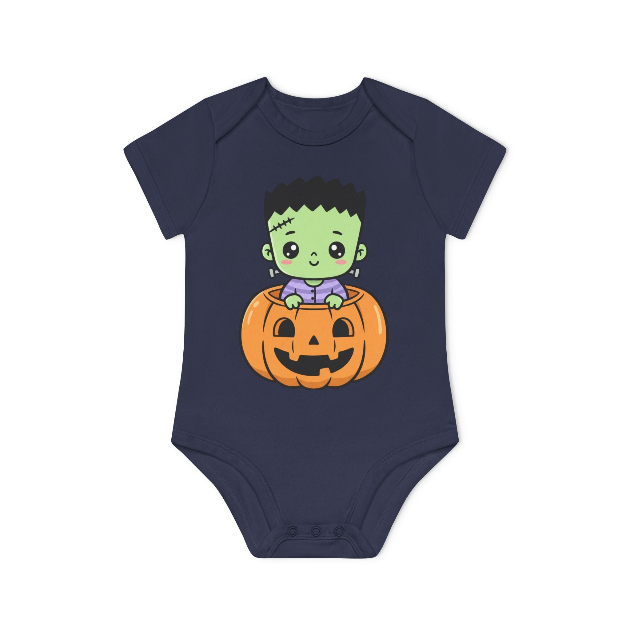 Cute Halloween Baby Bodysuit - Organic Short Sleeve Frankenstein Design