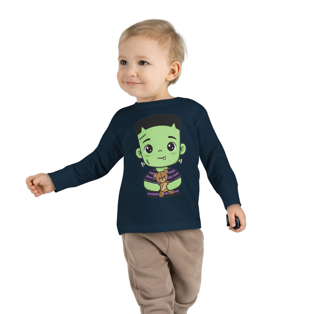 Cute Halloween Toddler Long Sleeve Tee with Cartoon Frankenstein