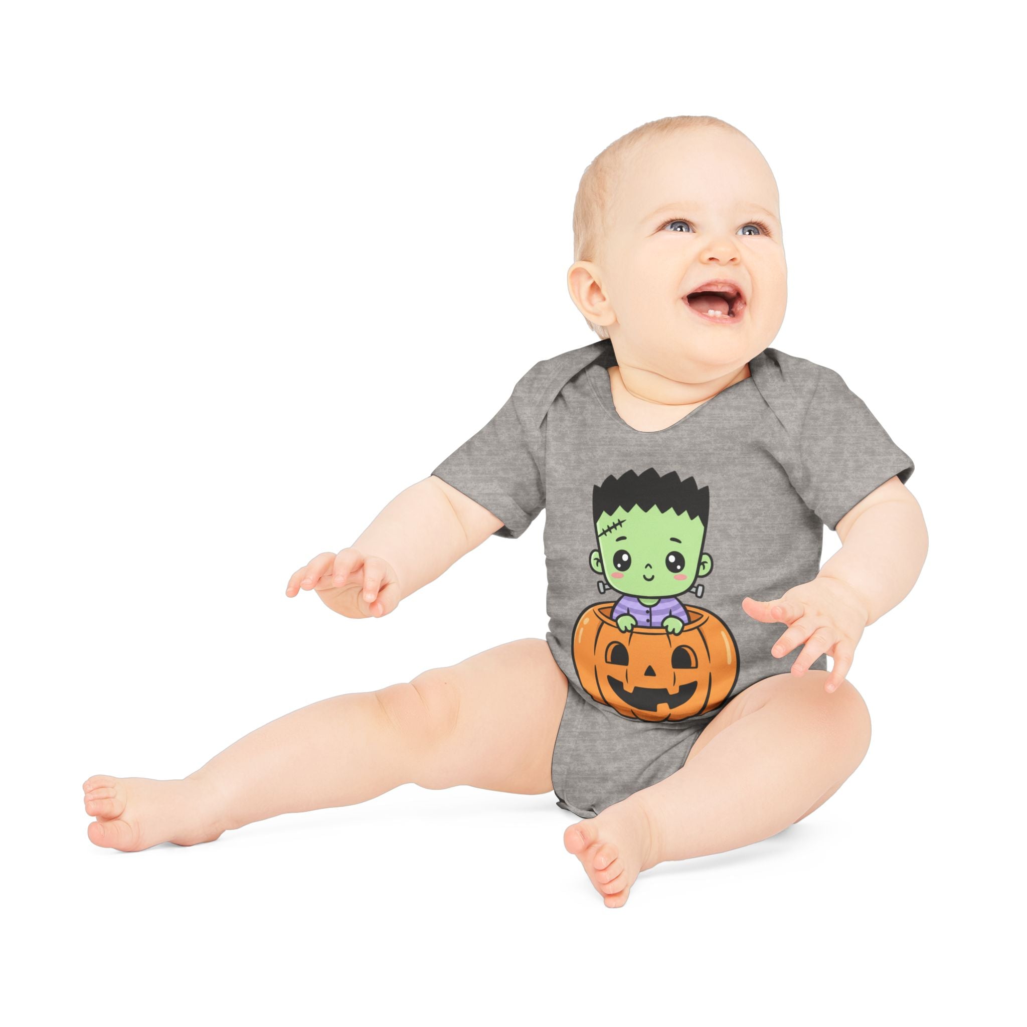 Cute Halloween Baby Bodysuit - Organic Short Sleeve Frankenstein Design