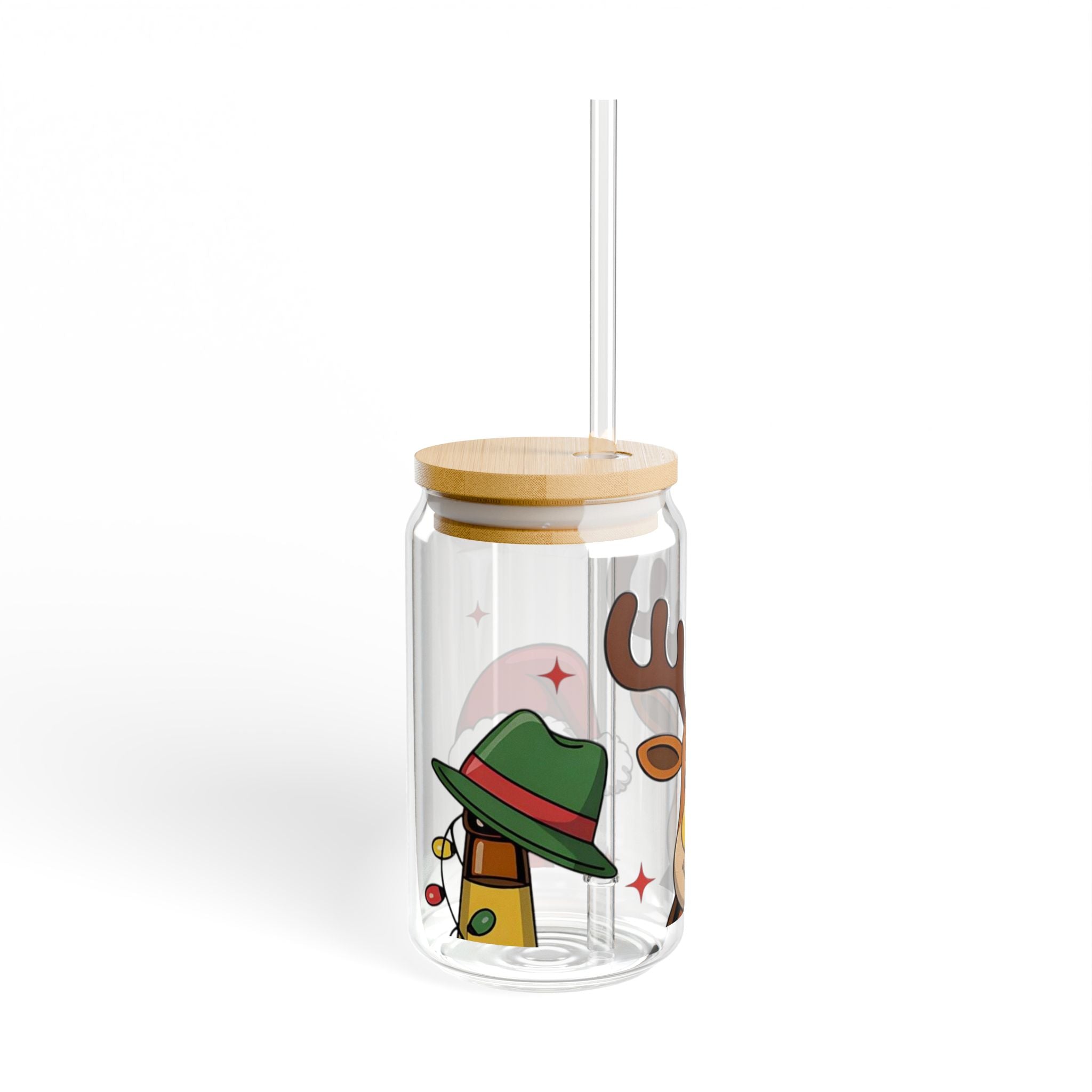 Christmas Themed Sipper Glass with Fun Characters - 16oz