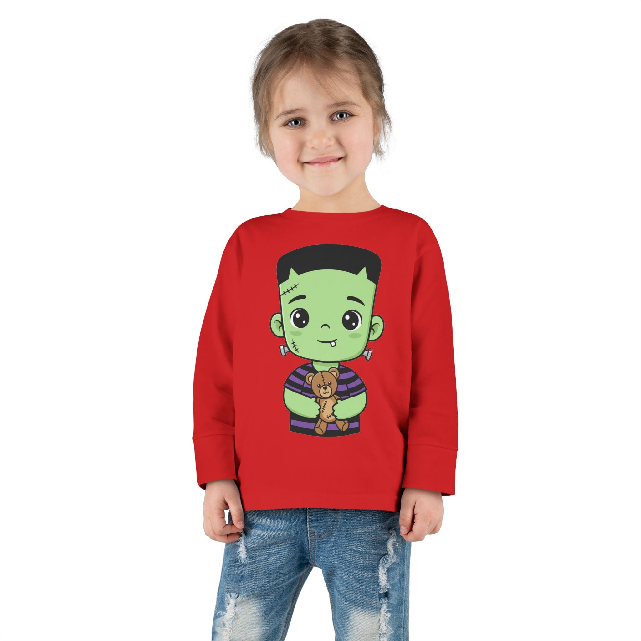 Cute Halloween Toddler Long Sleeve Tee with Cartoon Frankenstein
