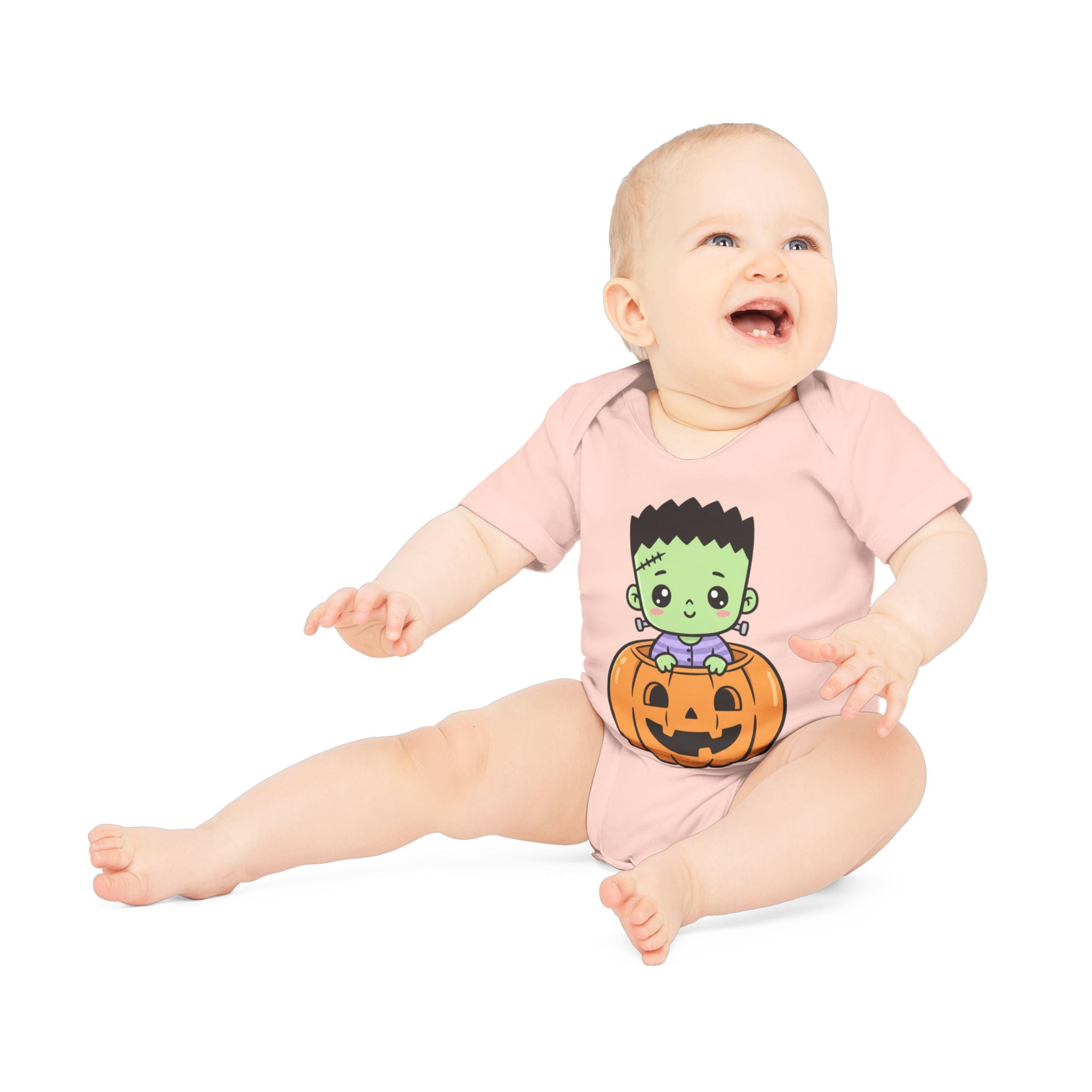 Cute Halloween Baby Bodysuit - Organic Short Sleeve Frankenstein Design