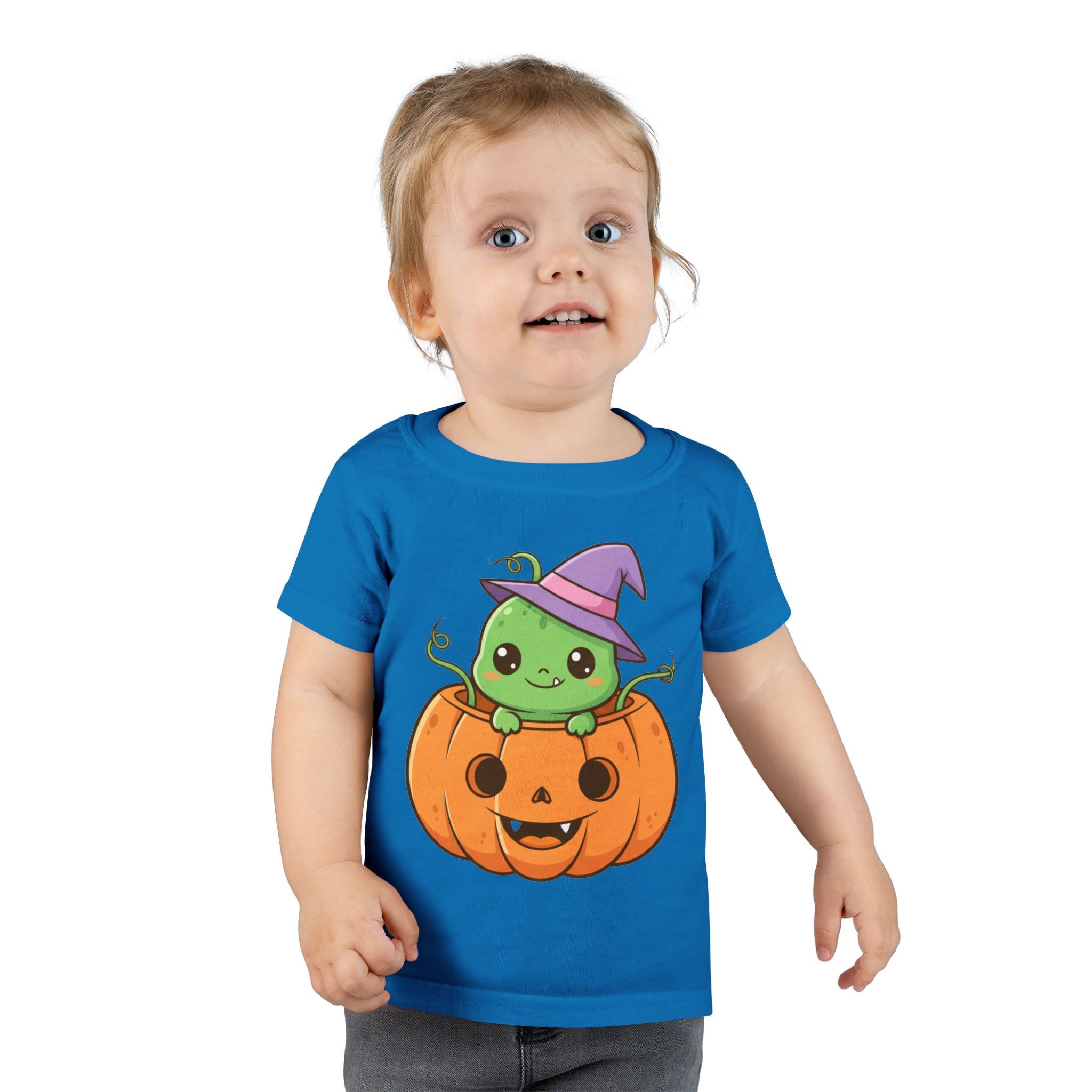 Cute Halloween Toddler T-Shirt with Pumpkin and Witch Hat Design